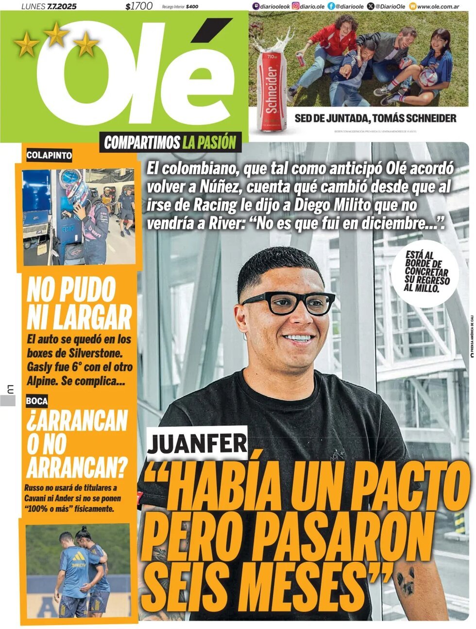 anteprima della prima pagina di ol del 07/07/2025