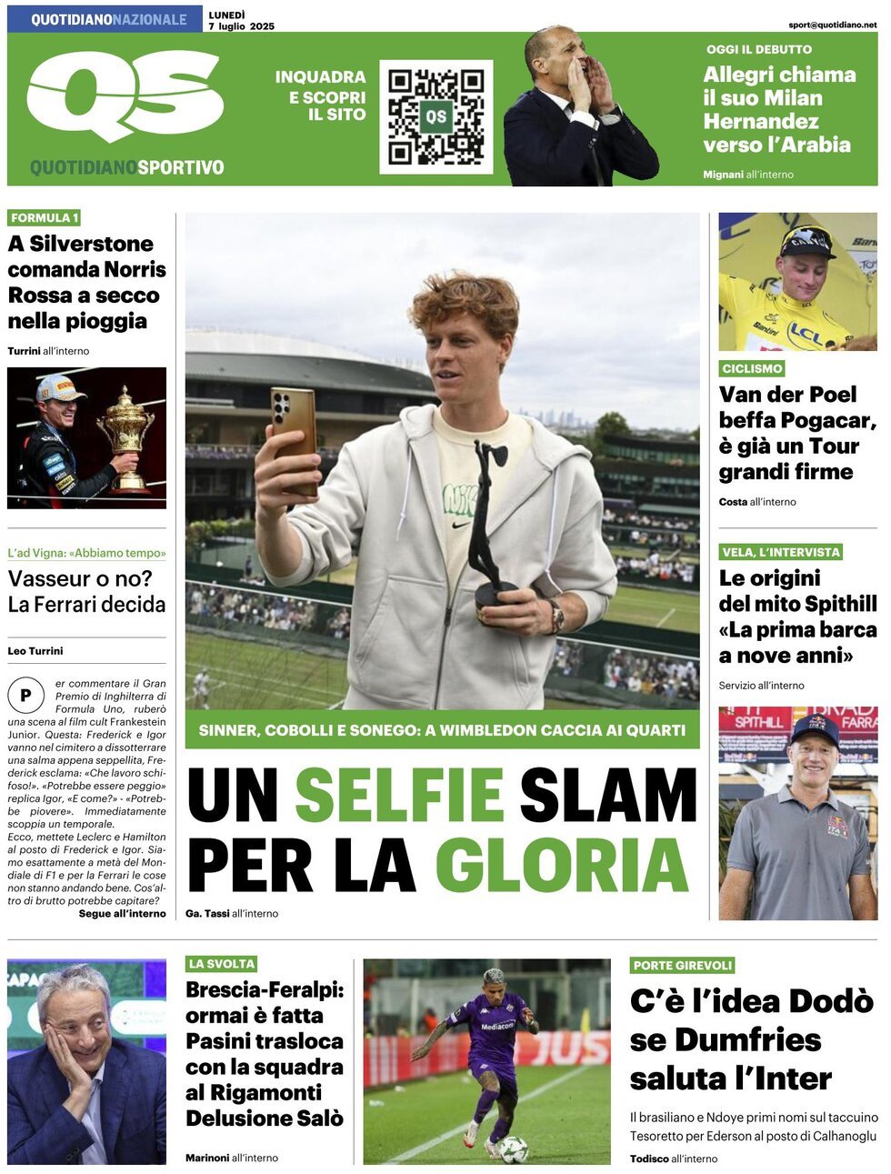 anteprima della prima pagina di qs-quotidiano-sportivo del 07/07/2025