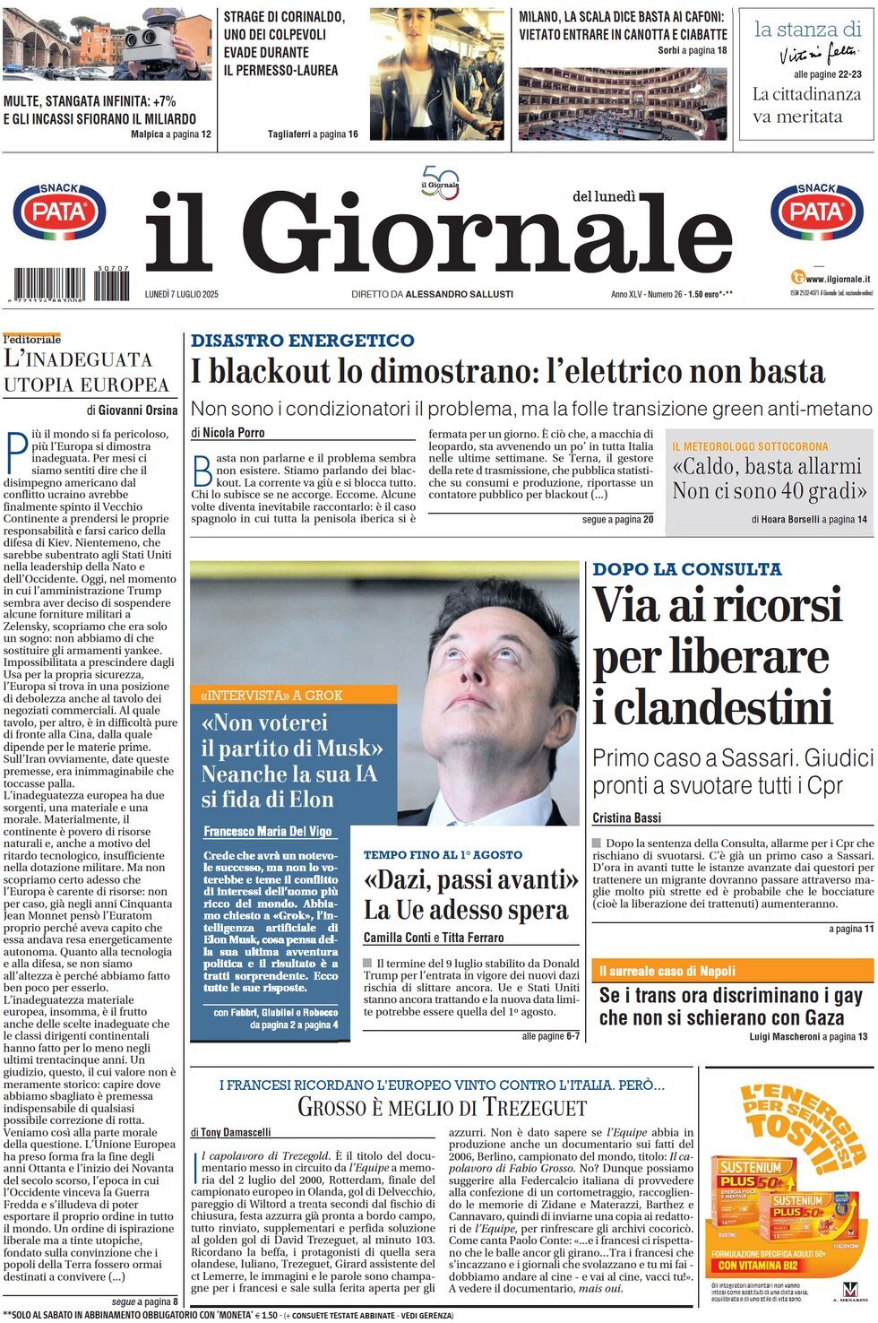 Anteprima prima pagina della rasegna stampa di ieri 2025-07-07 - il-giornale/