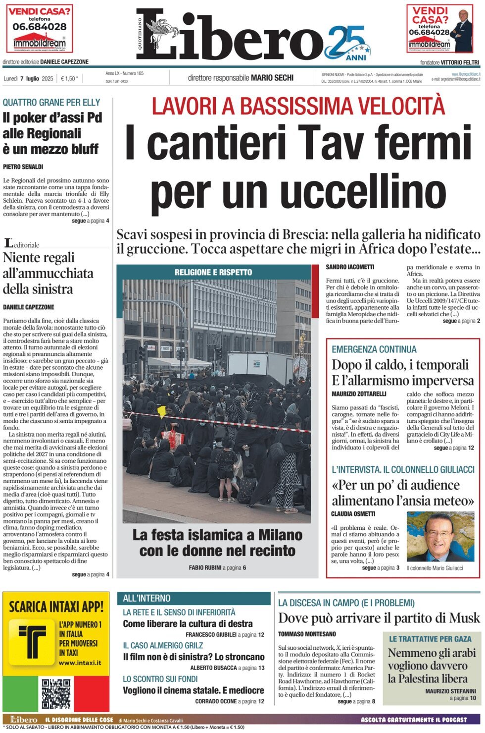 anteprima della prima pagina di libero-quotidiano del 07/07/2025