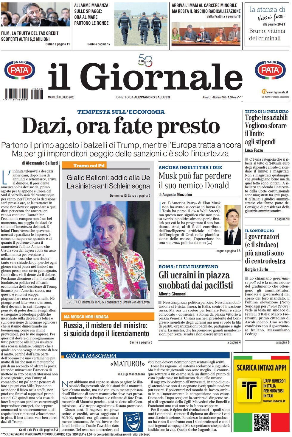 prima pagina - Il Giornale del 08/07/2025