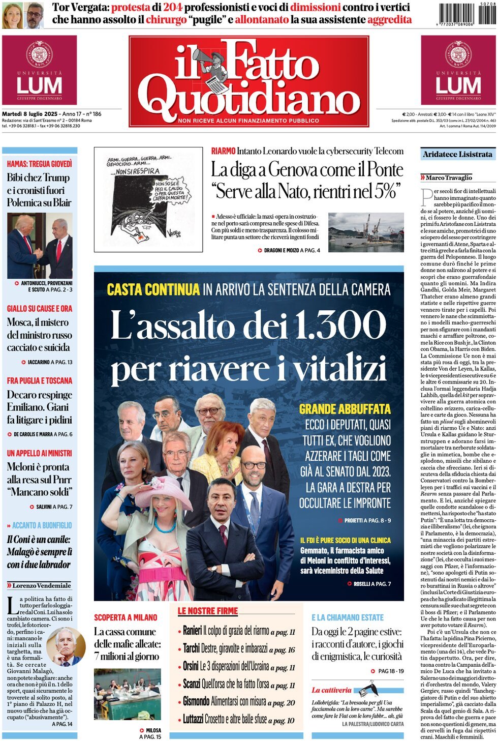 anteprima della prima pagina di il-fatto-quotidiano del 08/07/2025