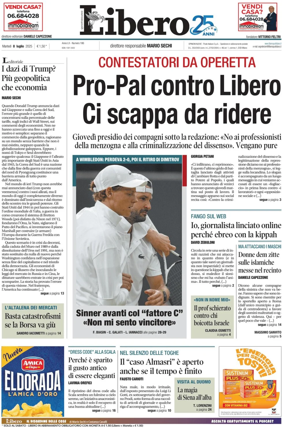 anteprima della prima pagina di libero-quotidiano del 08/07/2025