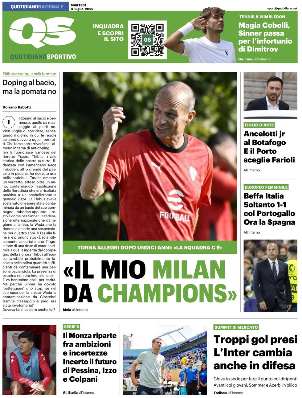 anteprima della prima pagina di qs-quotidiano-sportivo del 08/07/2025