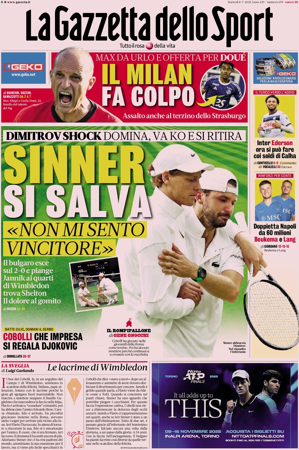 anteprima della prima pagina di la-gazzetta-dello-sport del 08/07/2025