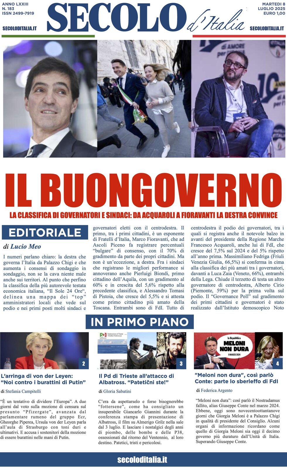 anteprima della prima pagina di secolo-ditalia del 08/07/2025
