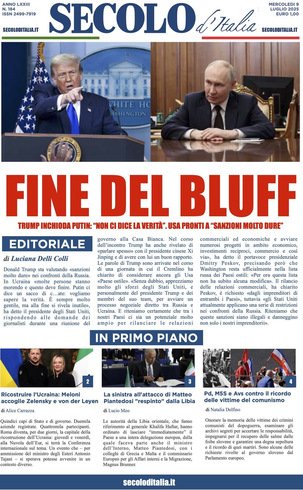 anteprima della prima pagina di secolo-ditalia del 09/07/2025