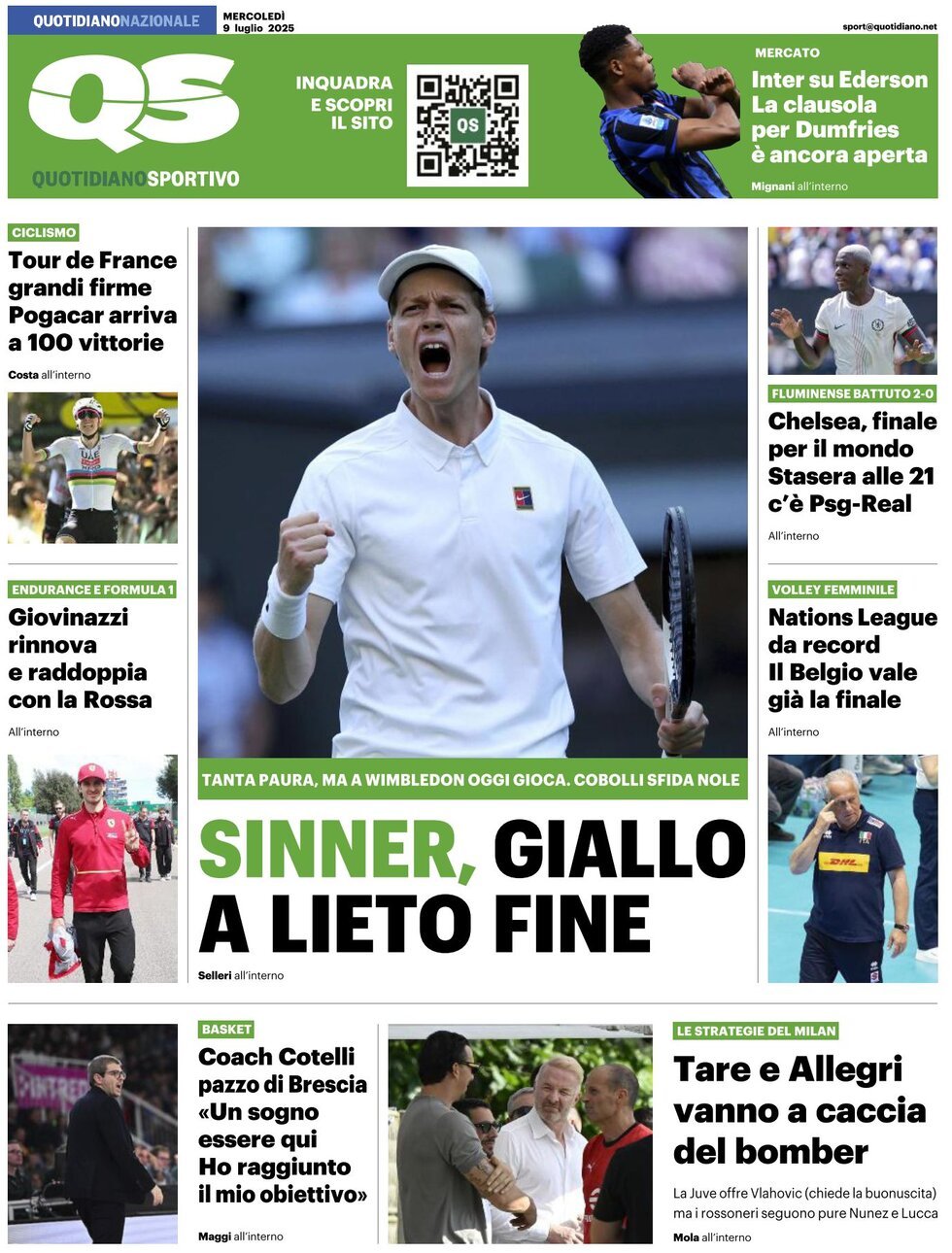 anteprima della prima pagina di qs-quotidiano-sportivo del 09/07/2025