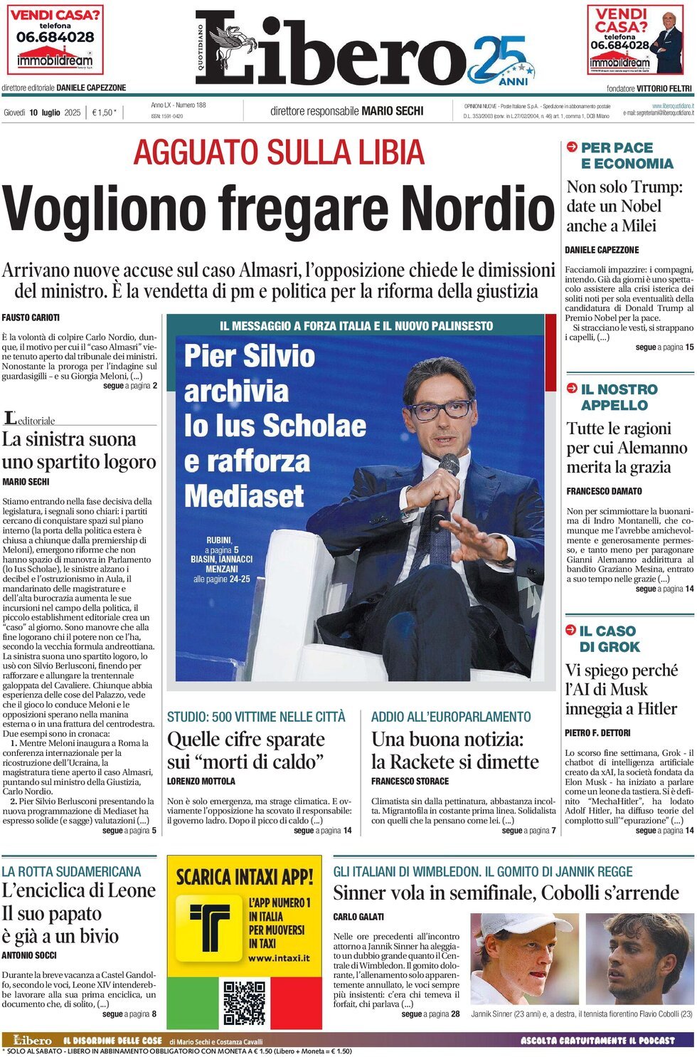 Anteprima prima pagina della rasegna stampa di ieri 2025-07-10 - libero/