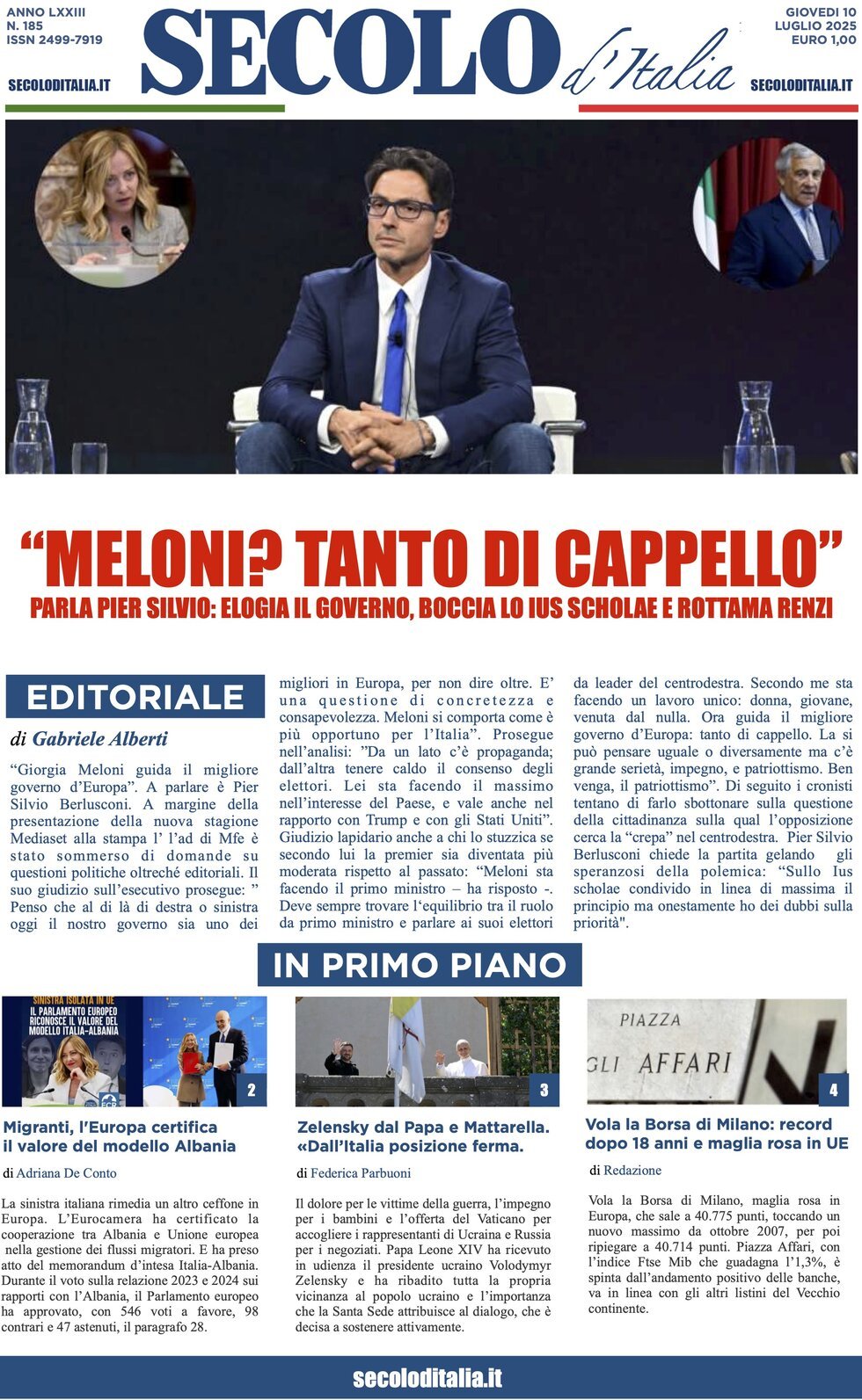 anteprima della prima pagina di secolo-ditalia del 10/07/2025