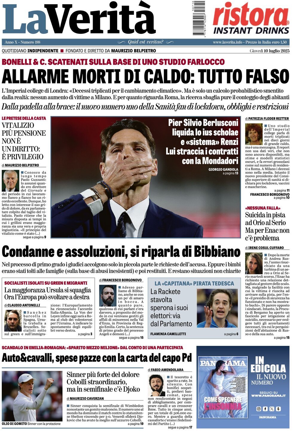 anteprima della prima pagina di la-verit del 10/07/2025