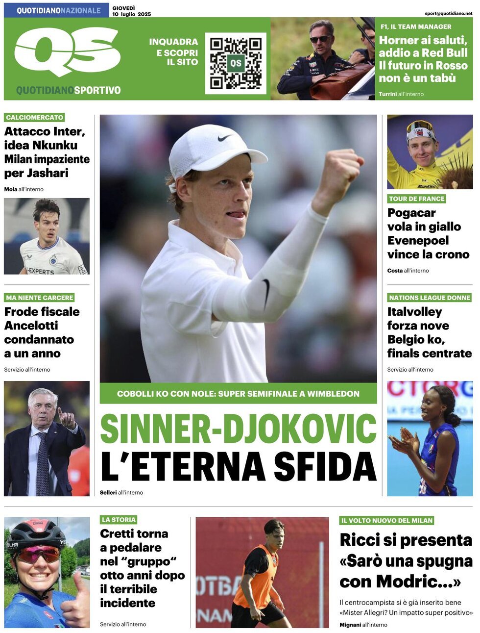 anteprima della prima pagina di qs-quotidiano-sportivo del 10/07/2025