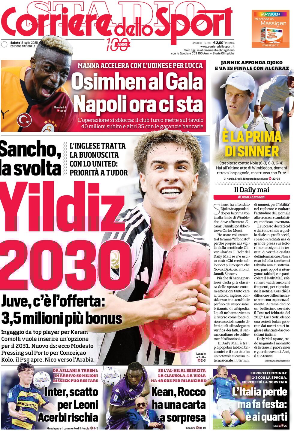 anteprima della prima pagina di Corriere dello Sport