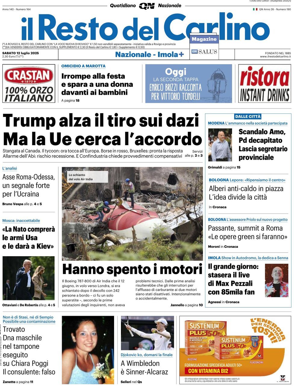 anteprima della prima pagina di Il Resto del Carlino