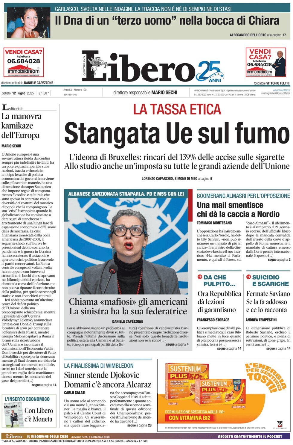 anteprima della prima pagina di Libero Quotidiano