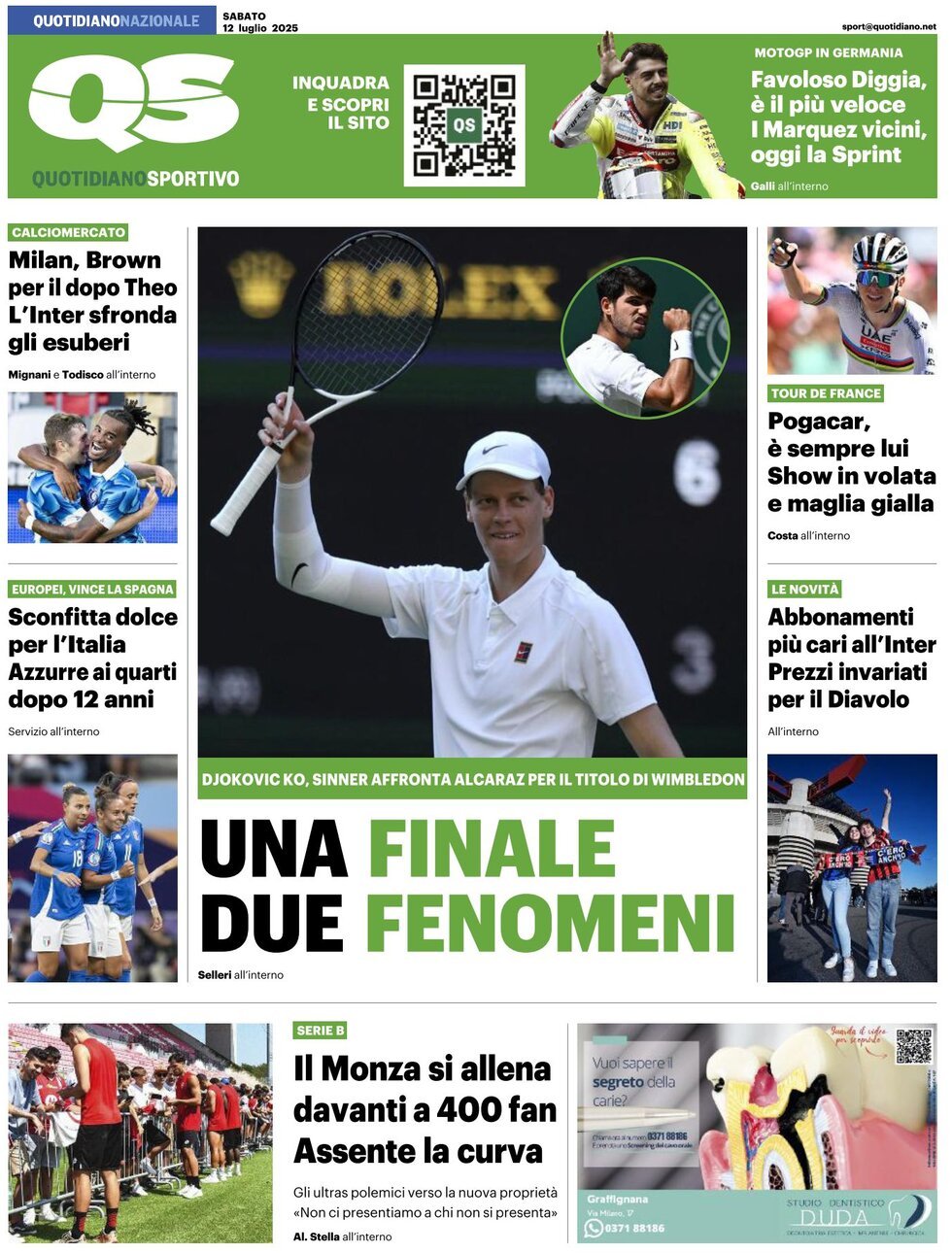 anteprima della prima pagina di QS Quotidiano Sportivo