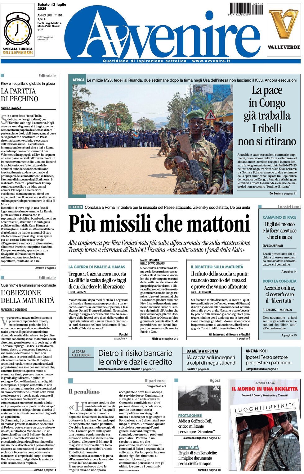 anteprima della prima pagina di Avvenire