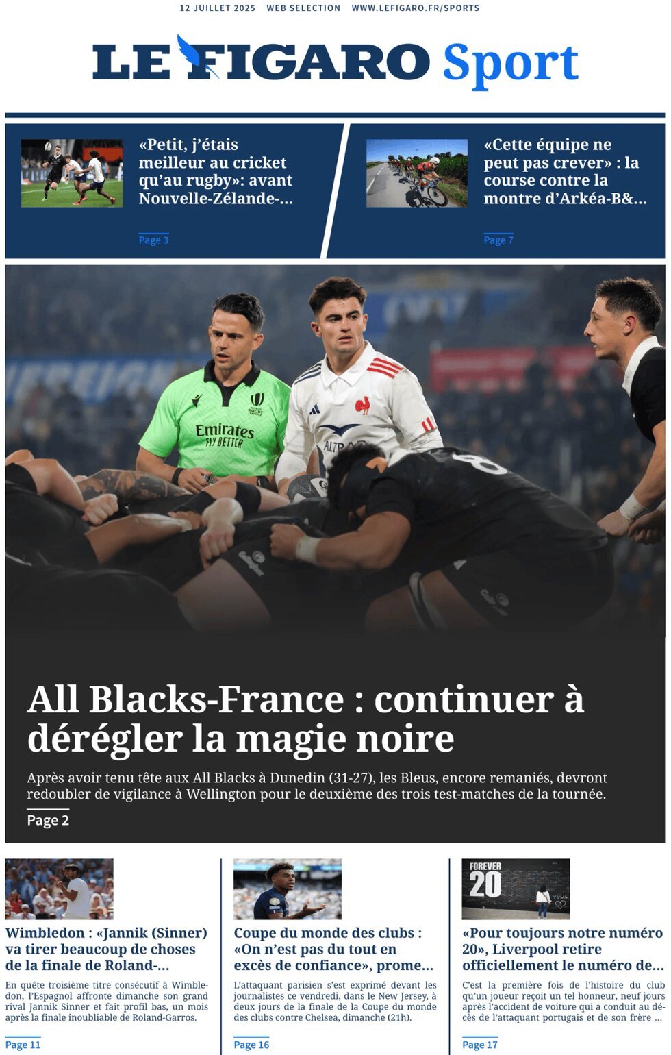anteprima della prima pagina di Le Figaro SPORT
