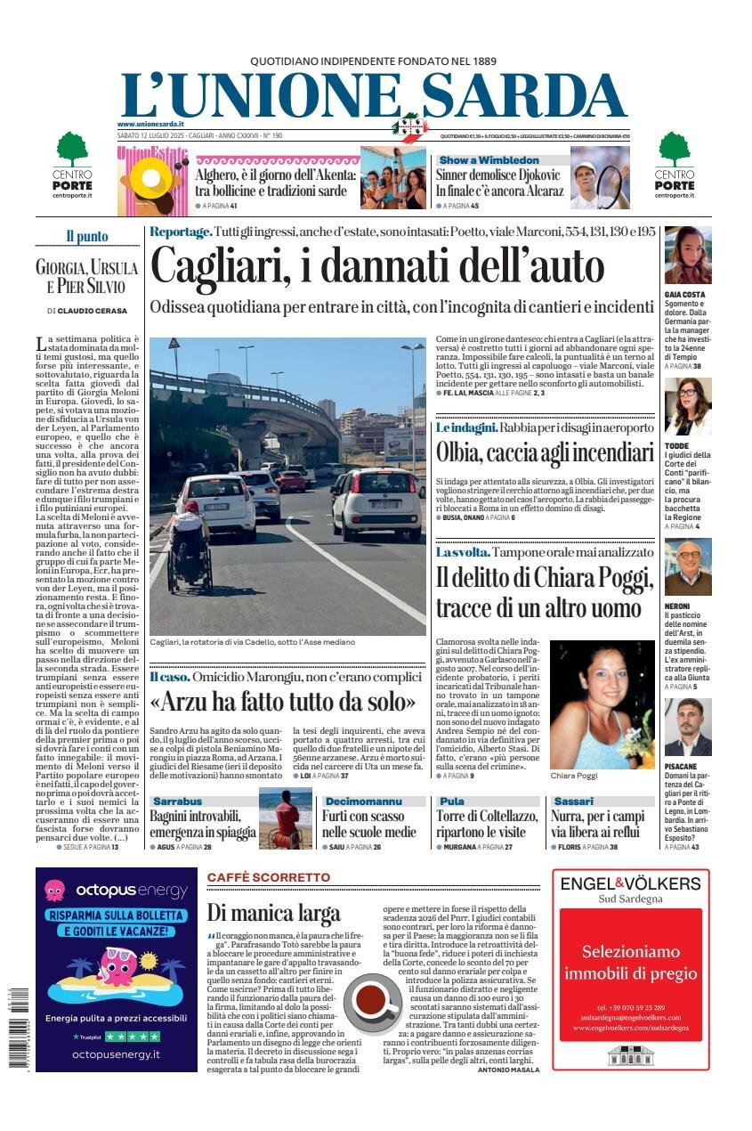 anteprima della prima pagina di L'Unione Sarda