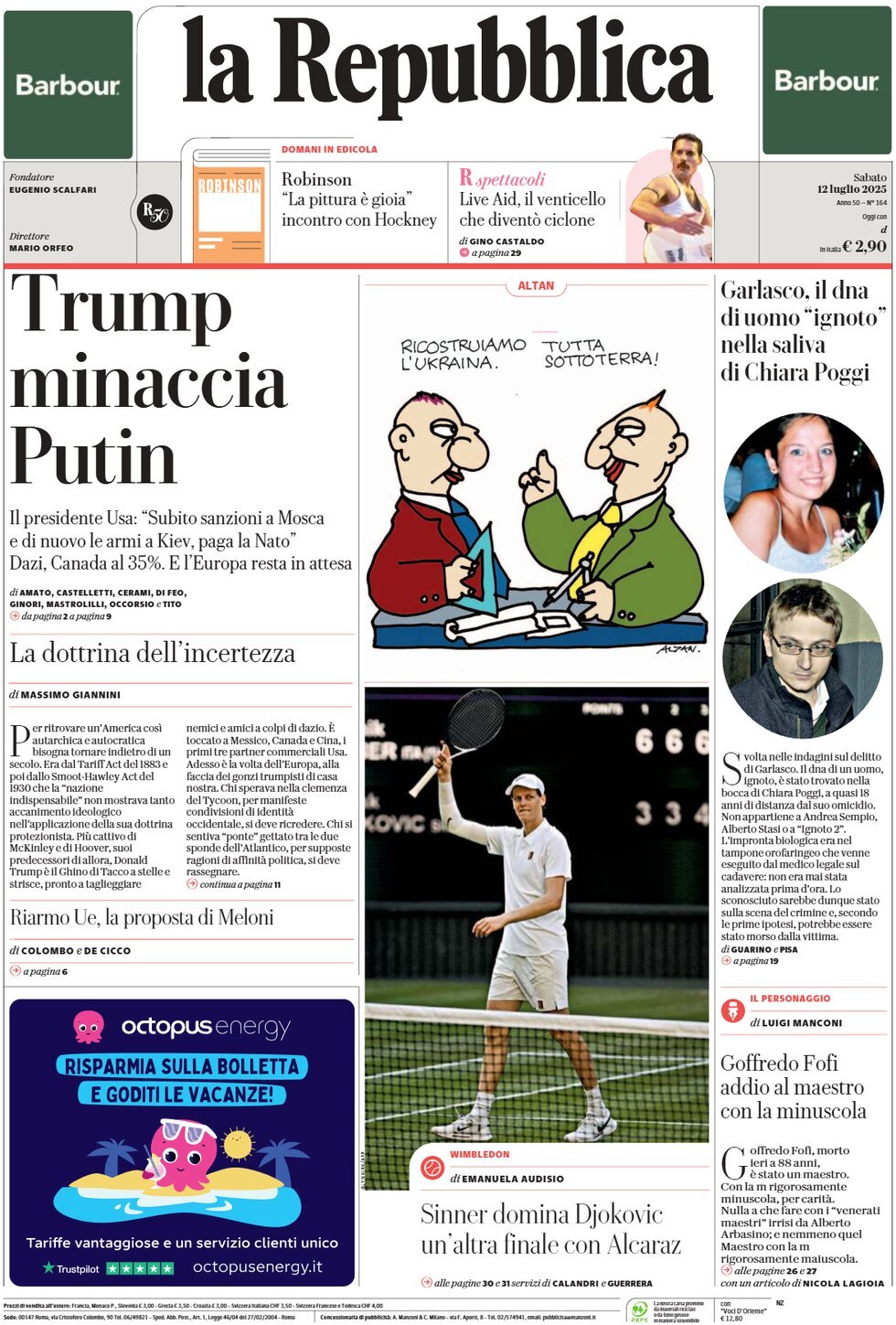 anteprima della prima pagina di La Repubblica