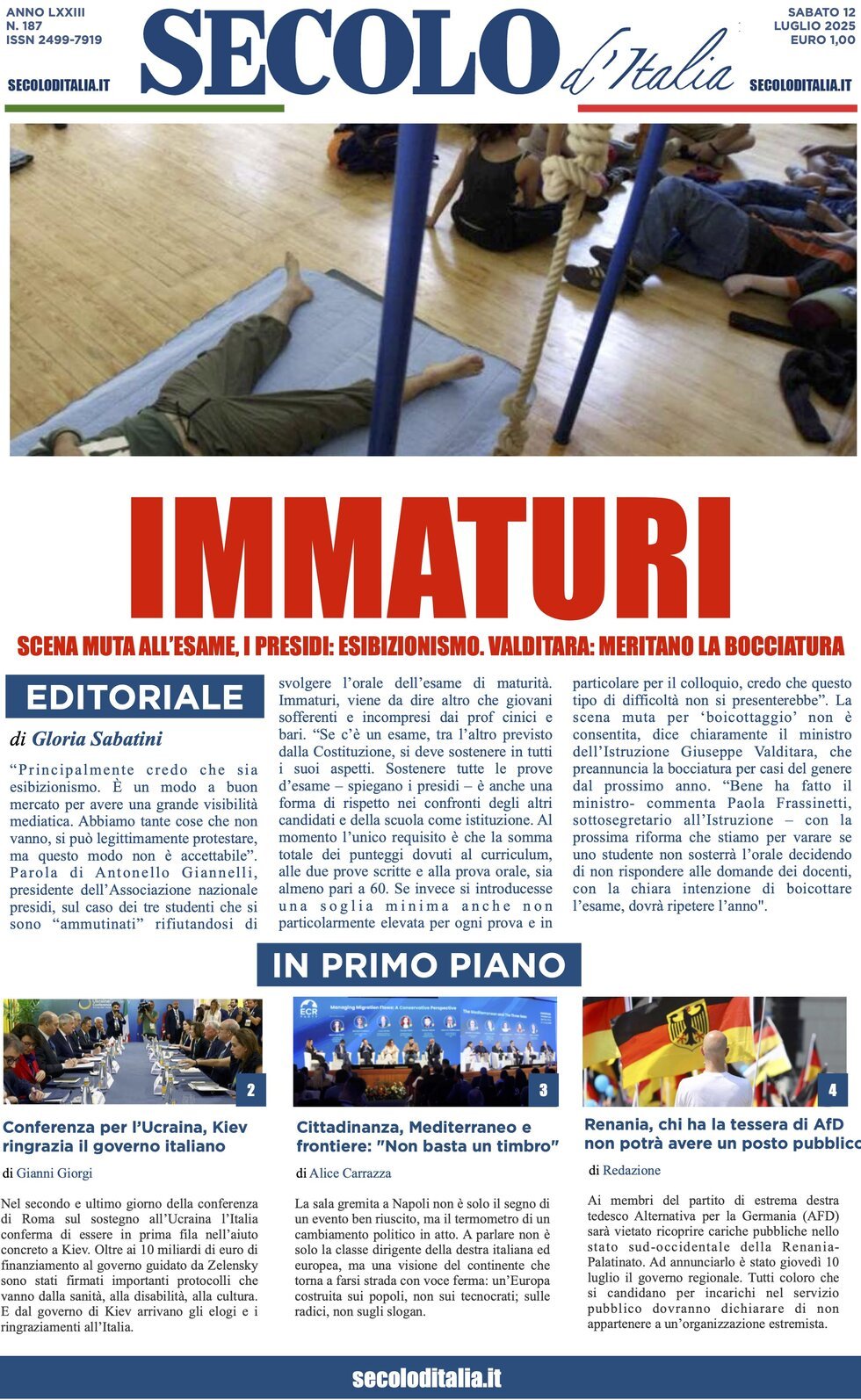 anteprima della prima pagina di Secolo d'Italia