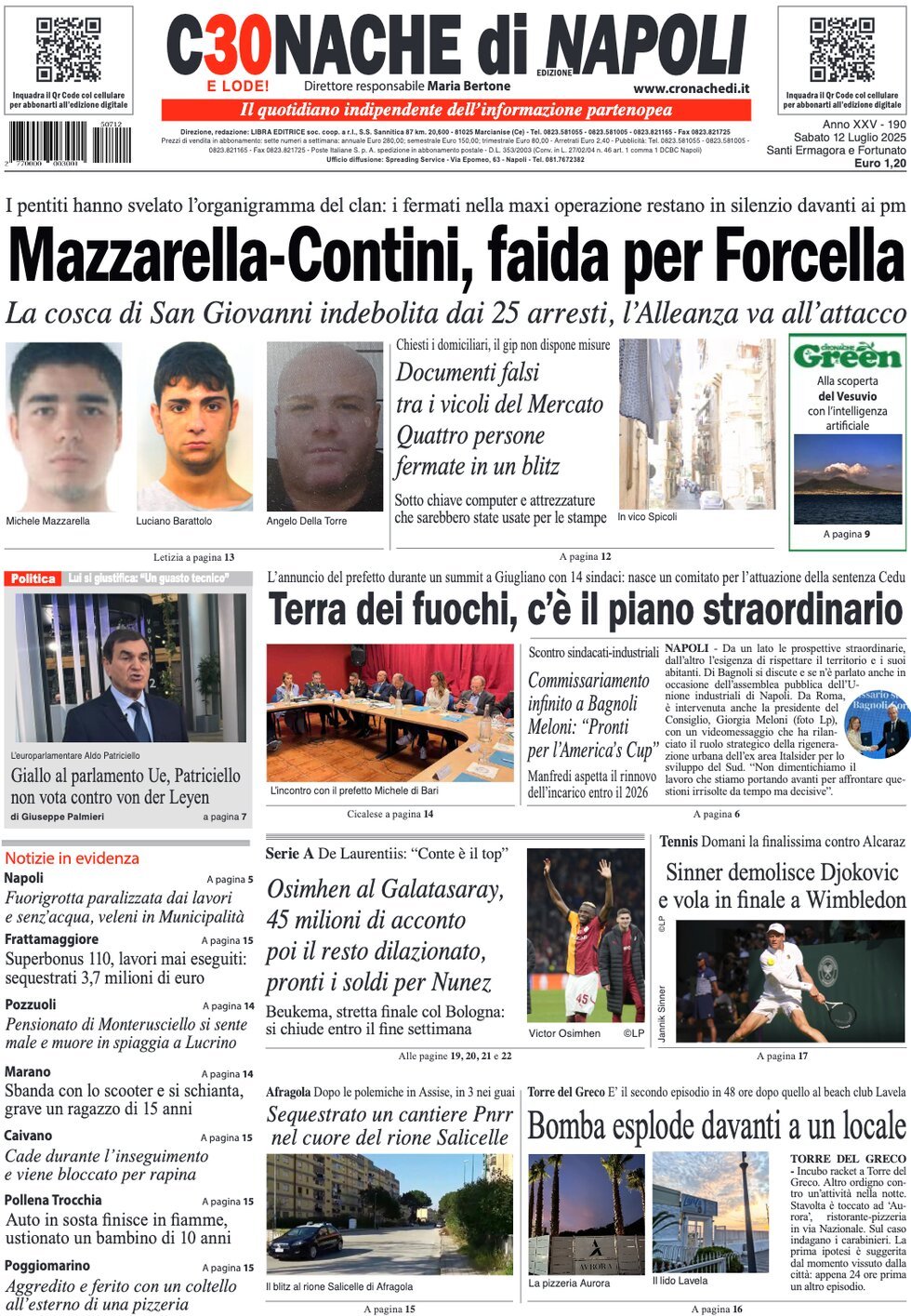 anteprima della prima pagina di Cronache di Napoli