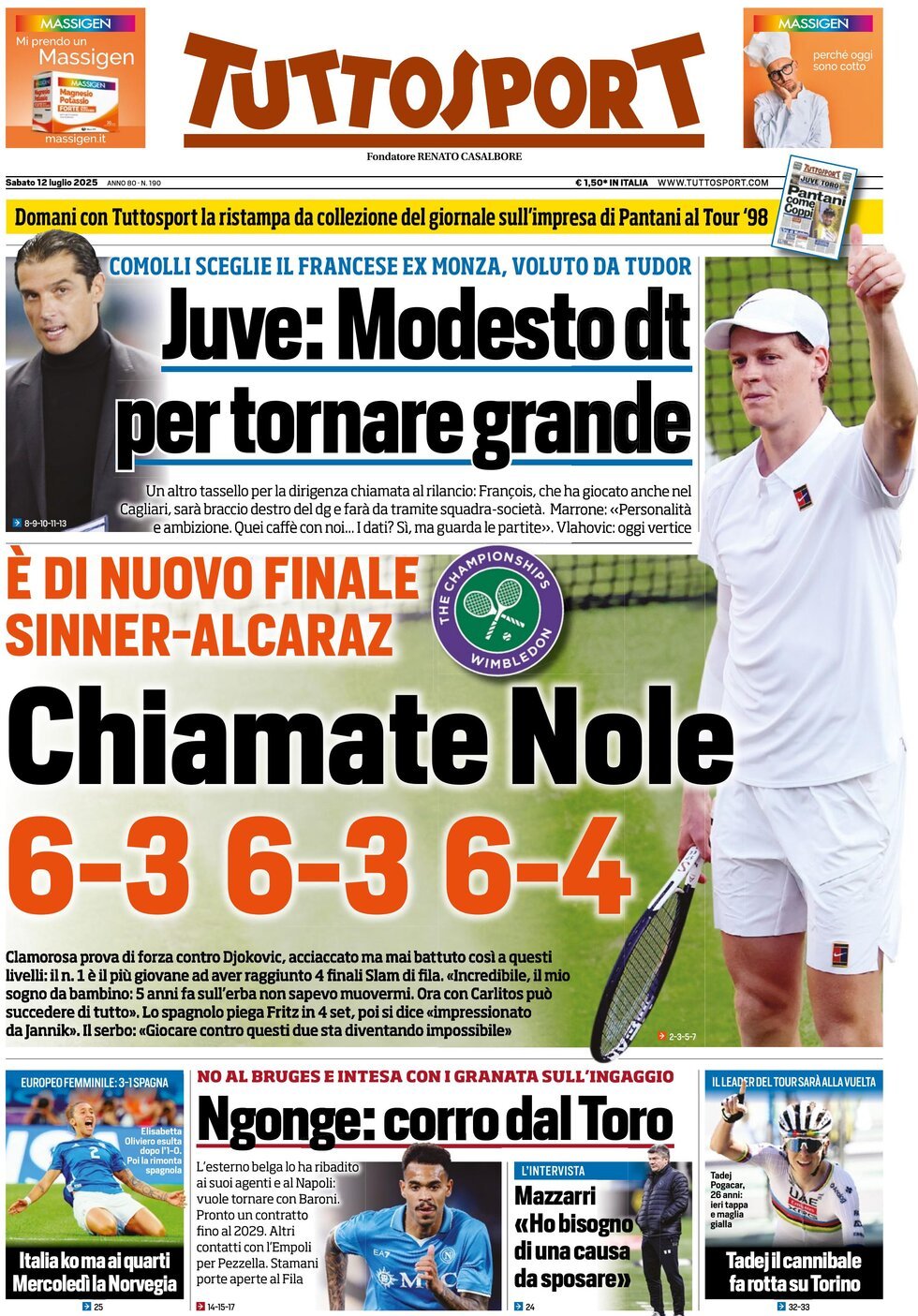 anteprima della prima pagina di tuttosport del 12/07/2025