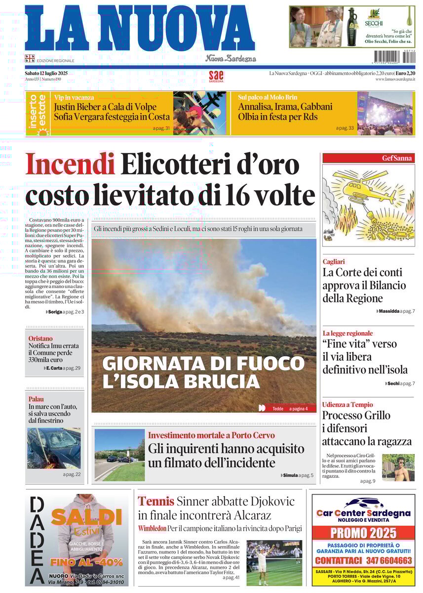 anteprima della prima pagina di La Nuova Sardegna