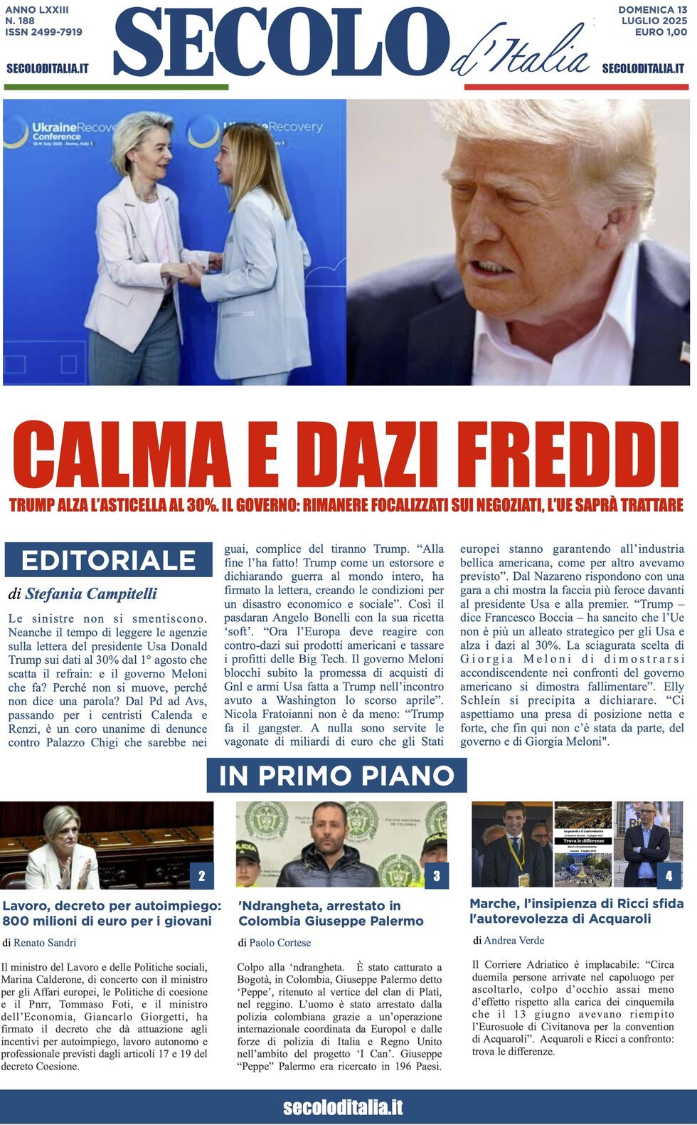 anteprima della prima pagina di secolo-ditalia del 13/07/2025