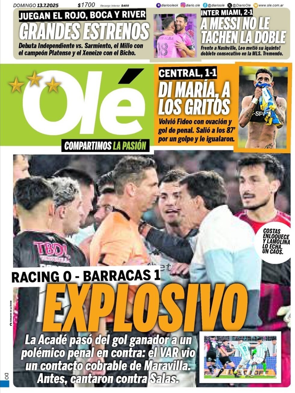 anteprima della prima pagina di ol del 13/07/2025