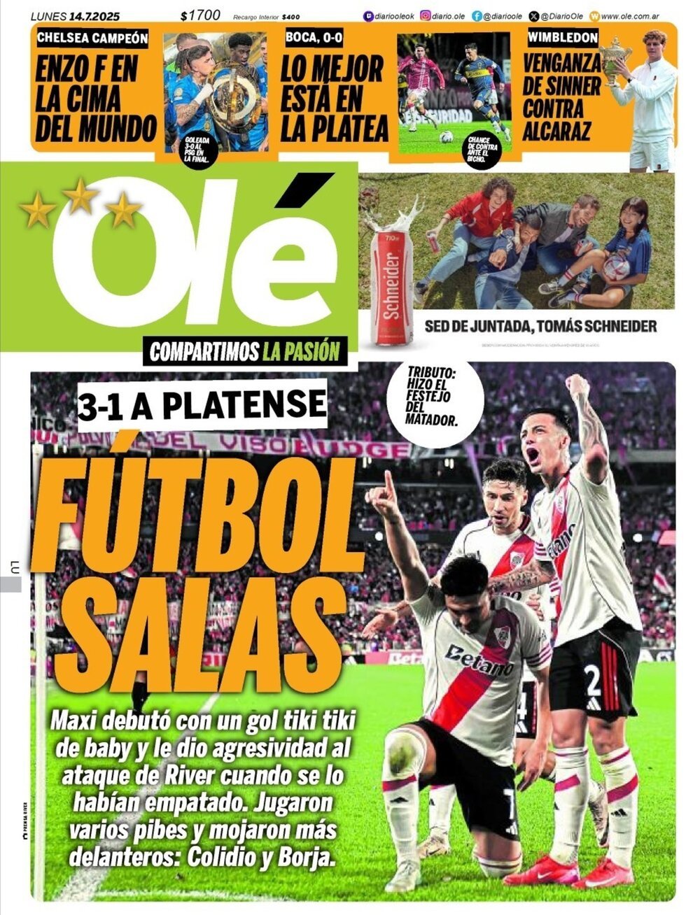 anteprima della prima pagina di ol del 14/07/2025
