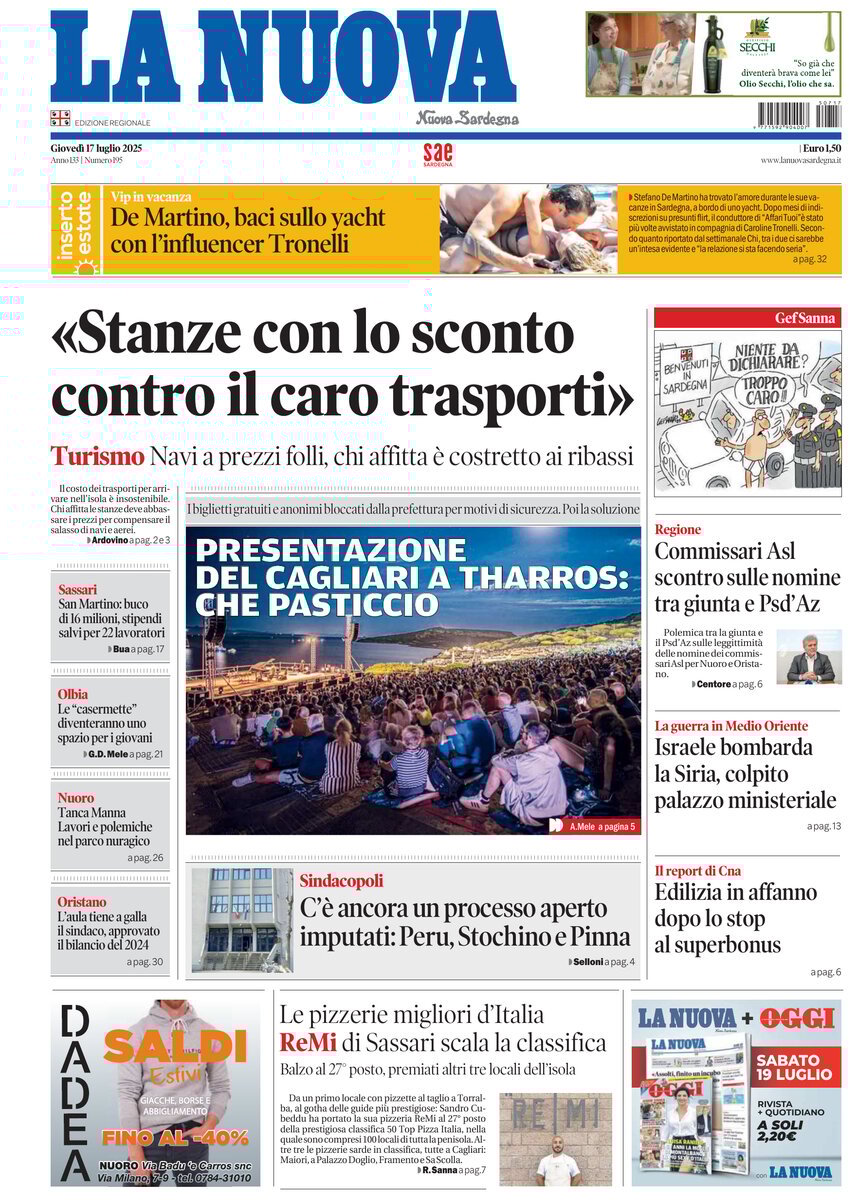 anteprima della prima pagina di La Nuova Sardegna