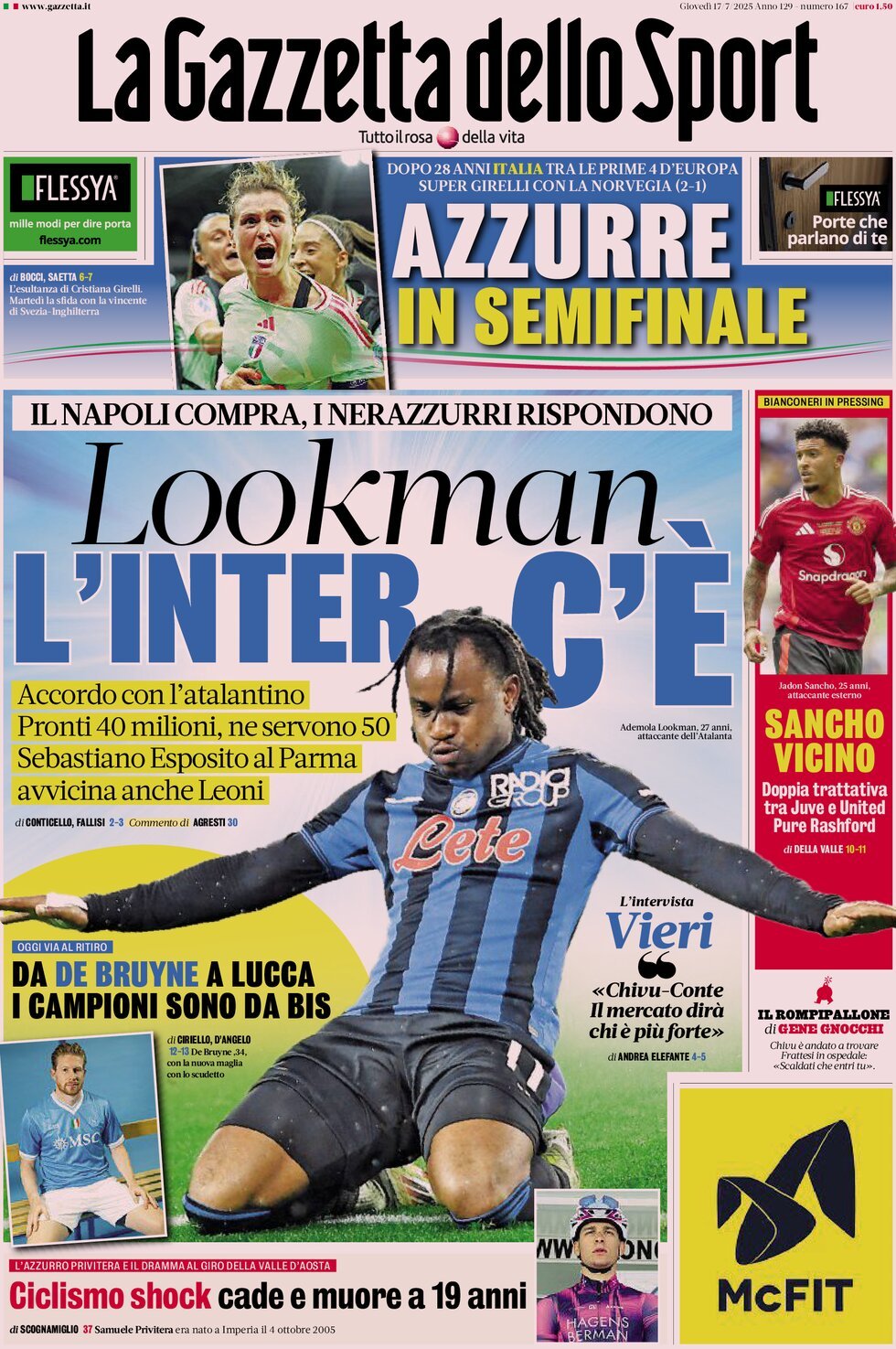 anteprima della prima pagina di La Gazzetta dello Sport