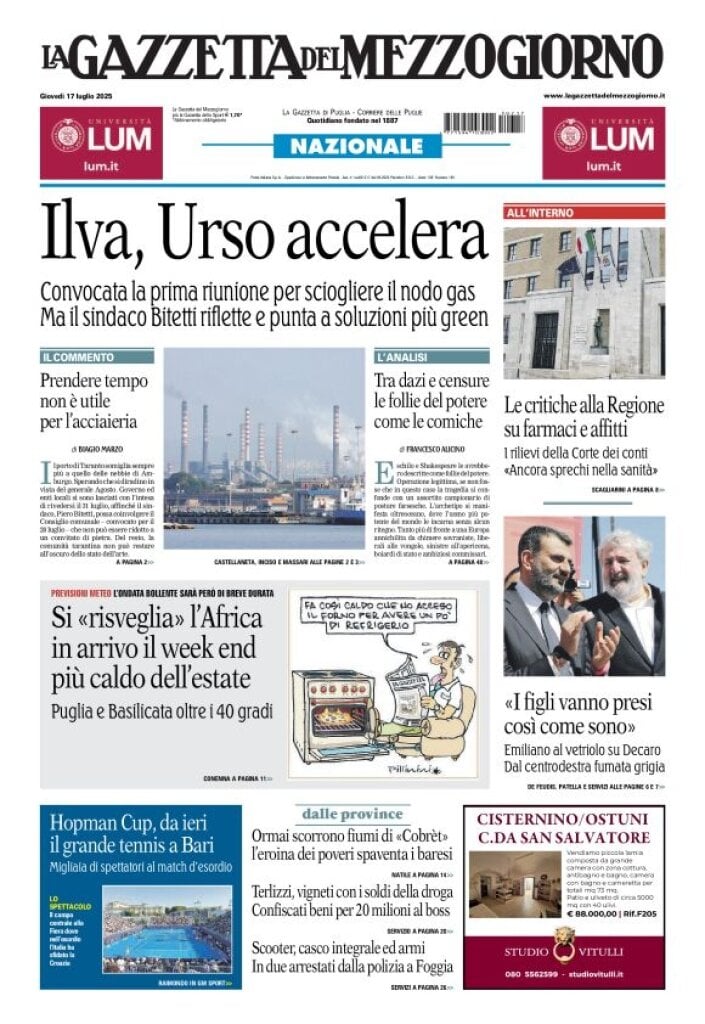 anteprima della prima pagina di La Gazzetta del Mezzogiorno (Bari)
