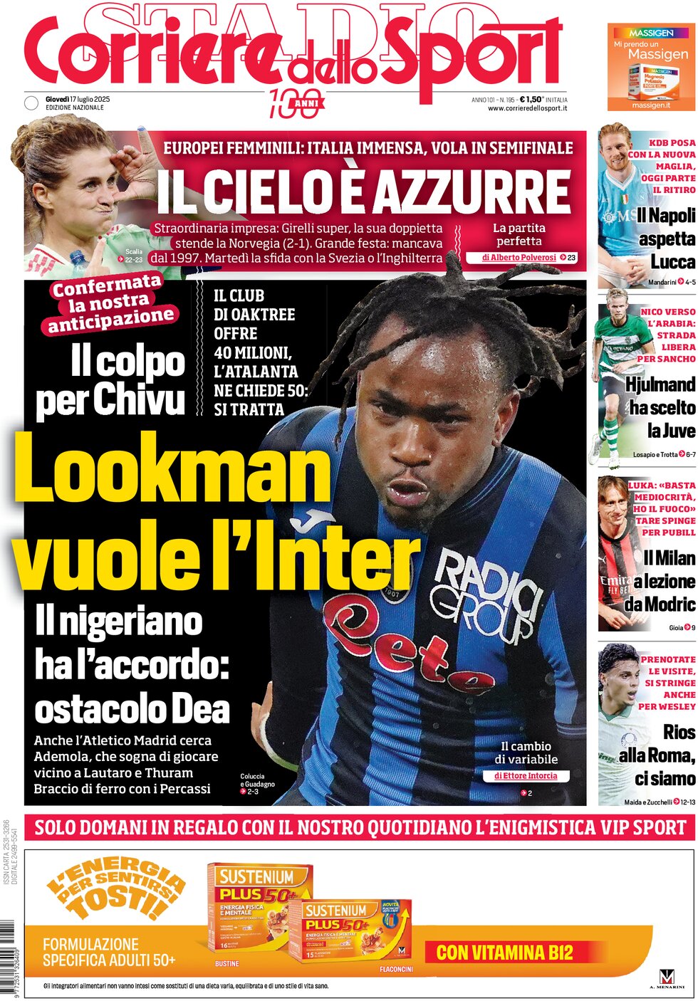 anteprima della prima pagina di Corriere dello Sport
