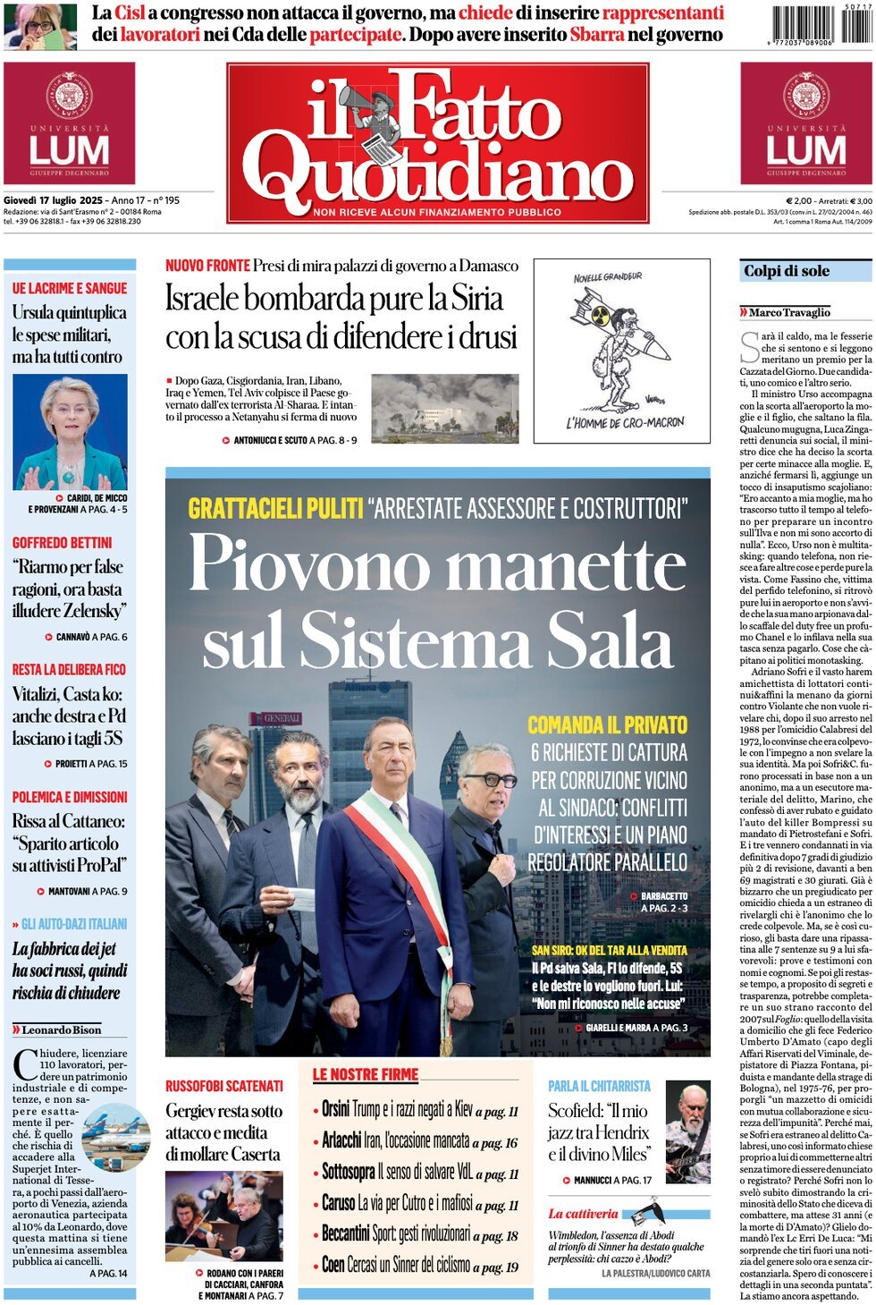 anteprima della prima pagina di Il Fatto Quotidiano