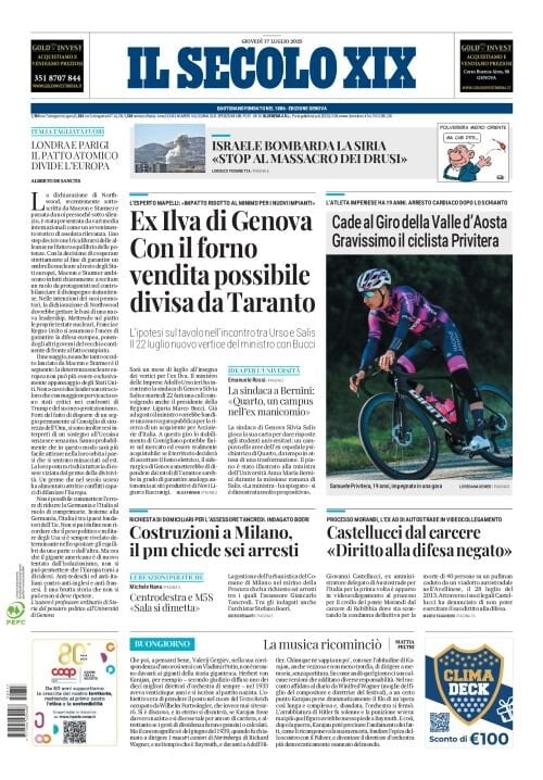anteprima della prima pagina di Il Secolo XIX