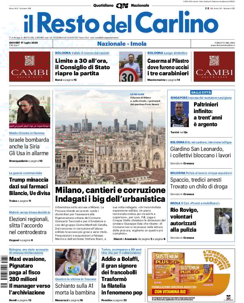 anteprima della prima pagina di Il Resto del Carlino