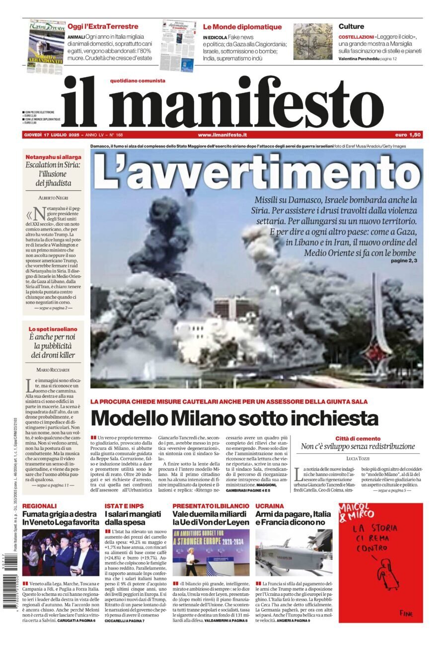 anteprima della prima pagina di Il Manifesto