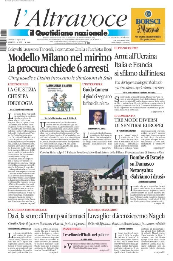 anteprima della prima pagina di Il Quotidiano del Sud L'Altravoce
