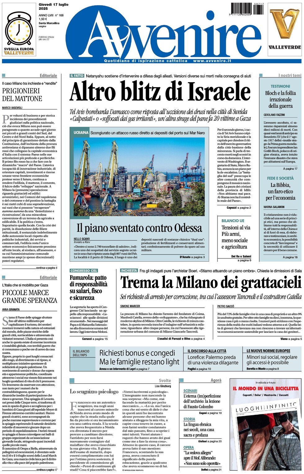 anteprima della prima pagina di Avvenire