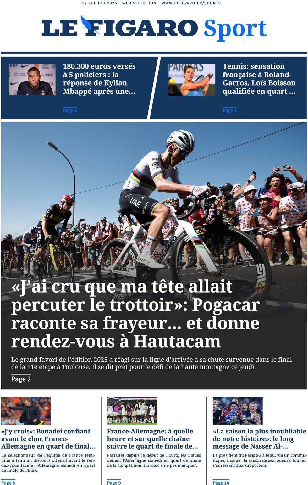 anteprima della prima pagina di Le Figaro SPORT