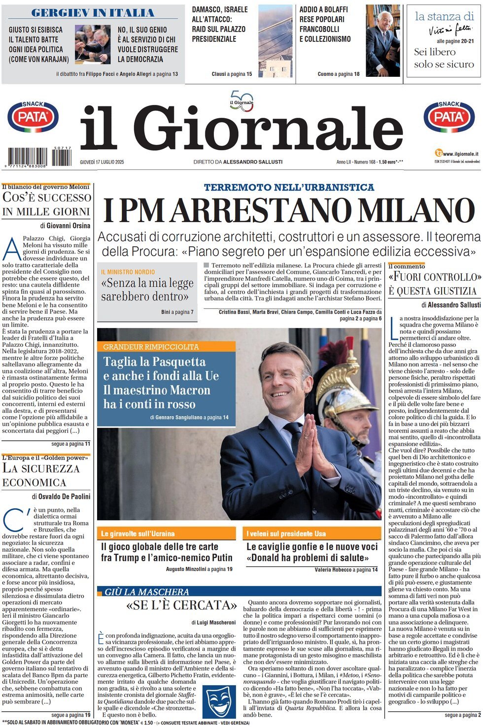 anteprima della prima pagina di Il Giornale