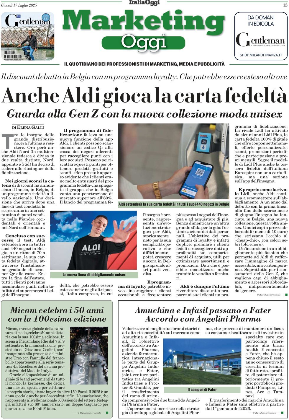 anteprima della prima pagina di Marketing Oggi
