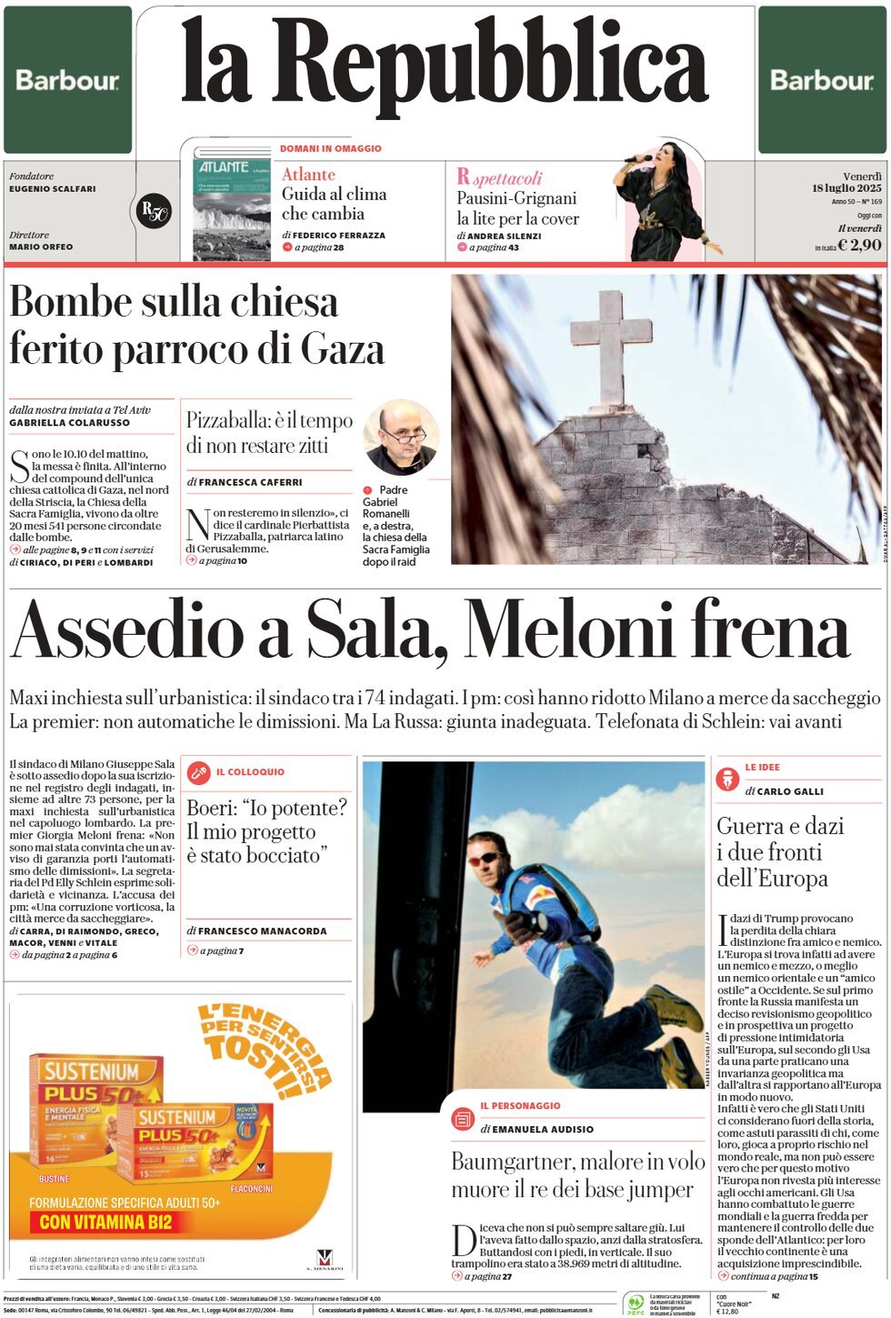 anteprima della prima pagina di La Repubblica
