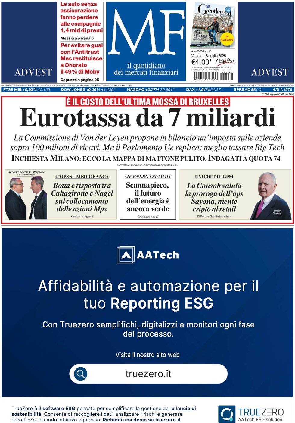 anteprima della prima pagina di MF Milano Finanza