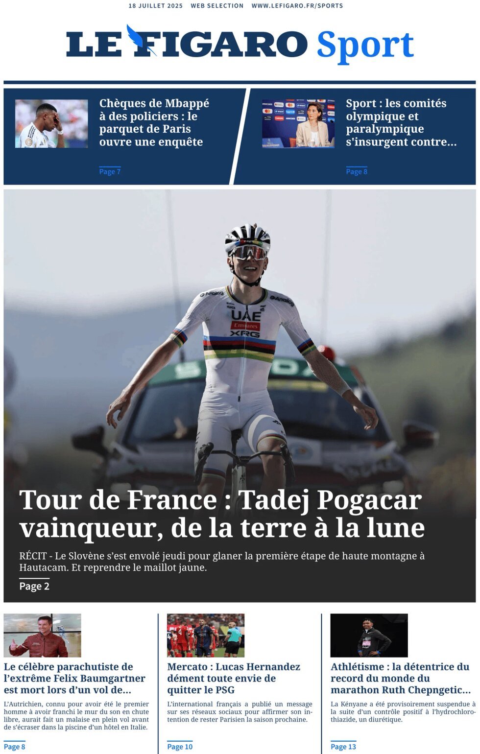 anteprima della prima pagina di Le Figaro SPORT