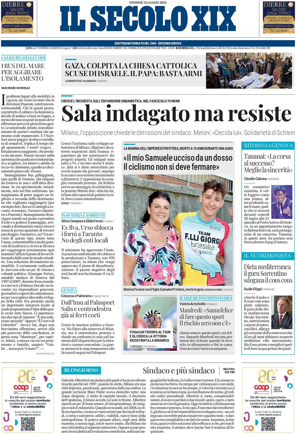 anteprima della prima pagina di Il Secolo XIX