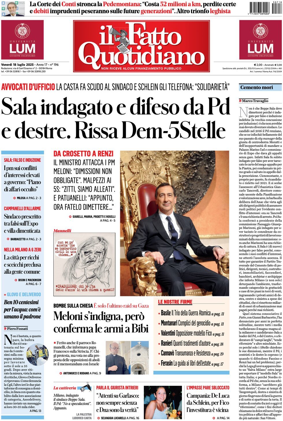 anteprima della prima pagina di Il Fatto Quotidiano