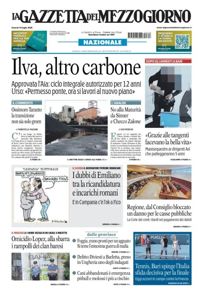 anteprima della prima pagina di La Gazzetta del Mezzogiorno (Bari)